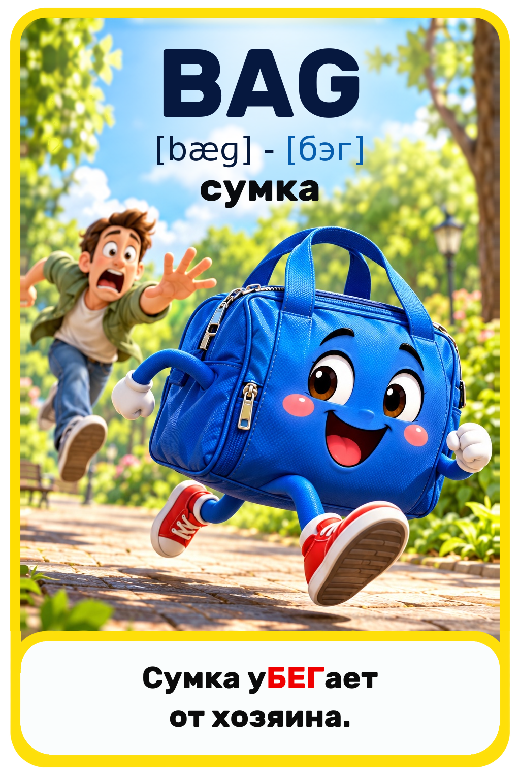 Карточка BAG: сумка убегает от хозяина